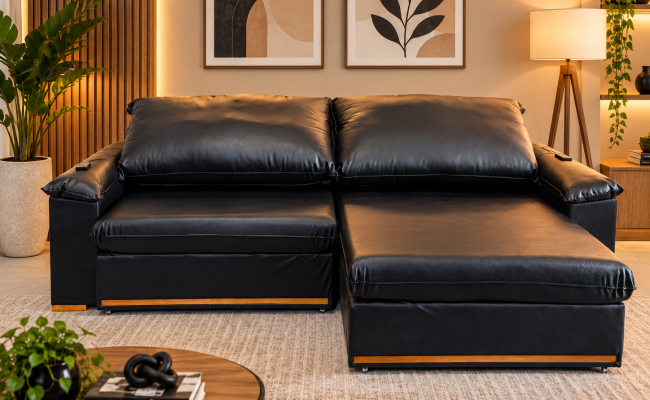 Sofá Vancouver 2,30 metros com Massageador Reclinável em Couro Ecológico – Conforto e Relaxamento