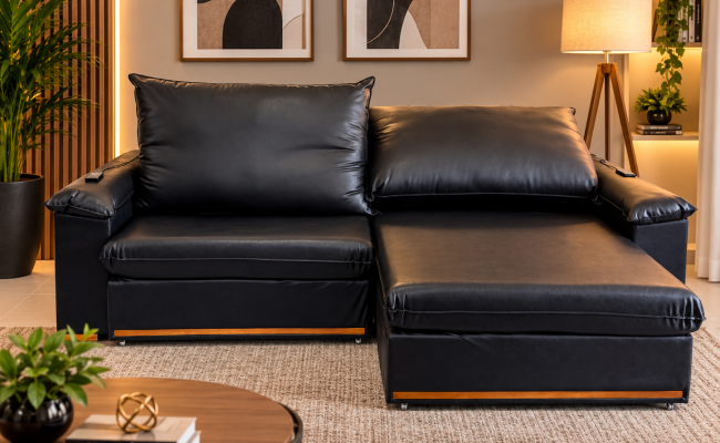 Sofá Vancouver 2,30 metros com Massageador Reclinável em Couro Ecológico – Conforto e Relaxamento