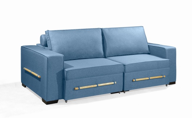 Sofá Retrátil e Reclinável 2.70m ESTILO ESTOFADOS - CHAYENE com SoftGel D33 Linho "Azul"
