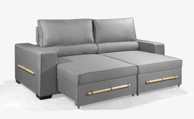 Sofá Retrátil e Reclinável 2.10m ESTILO ESTOFADOS - CHAYENE com SoftGel D33 Linho "Cinza"
