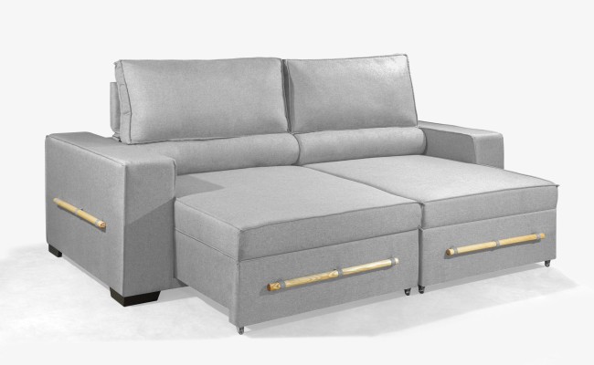 Sofá Retrátil e Reclinável 2.70m ESTILO ESTOFADOS - CHAYENE com SoftGel D33 Linho "Prata"