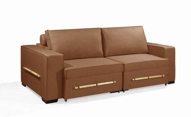 Sofá Retrátil e Reclinável 2.30m ESTILO ESTOFADOS - CHAYENE com SoftGel D33 Linho "Terracota"