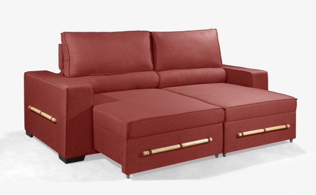 Sofá Retrátil e Reclinável 2.30m ESTILO ESTOFADOS - CHAYENE com SoftGel D33 Linho "Vermelho"