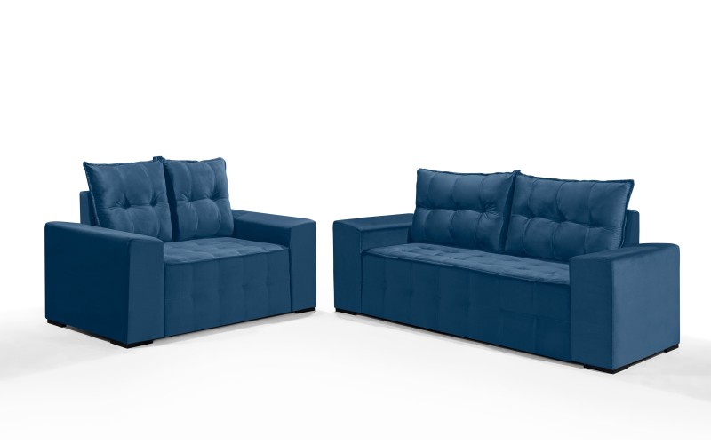 Conjunto Sofá de Veludo 3 e 2 lugares ESTILO ESTOFADOS Las Vegas 2,00x1,50m "Azul" Conjunto Sofá de Veludo 3 e 2 lugares ESTILO ESTOFADOS Las Vegas 2,00x1,50m "Azul"