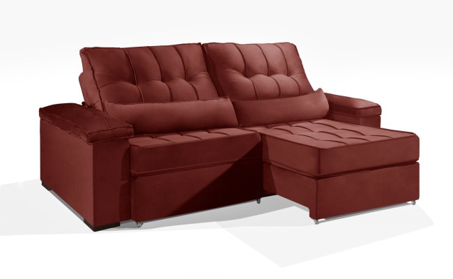 Sofá Retrátil e Reclinável 2.90m ESTILO ESTOFADOS - MOSCOU com SoftGel D33 Velusoft "Vermelho"