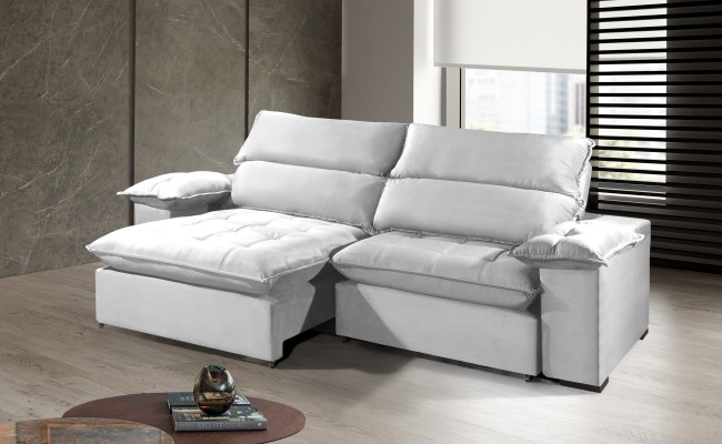 Sofá Retrátil e Reclinável 2.20m ESTILO ESTOFADOS - OSLO com SoftGel D33 Velusoft "Prata"
