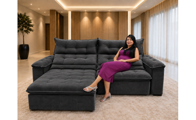 Sofá Retrátil Livia 2,90 Metros Velusoft | Conforto e Elegância para sua Sala