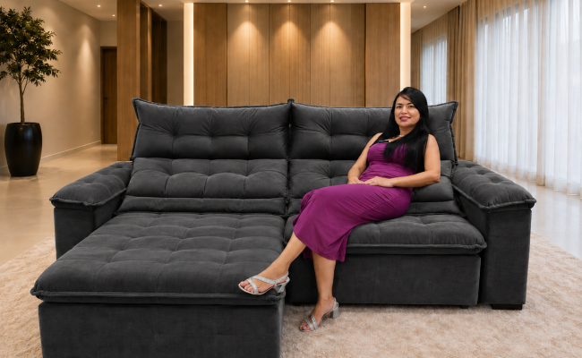 Sofá Retrátil Livia 2,10 Metros Velusoft | Conforto e Elegância para sua Sala