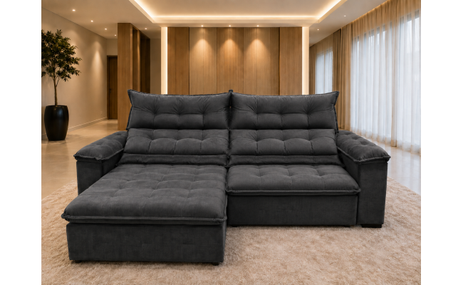 Sofá Retrátil Livia 2,50 Metros Velusoft | Conforto e Elegância para sua Sala