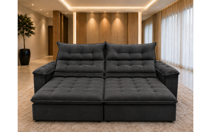 Sofá Retrátil Livia 2,70 Metros Velusoft | Conforto e Elegância para sua Sala