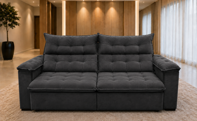 Sofá Retrátil Livia 2,70 Metros Velusoft | Conforto e Elegância para sua Sala