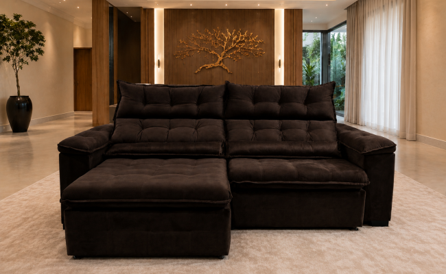 Sofá Retrátil Livia 2,10 Metros Velusoft | Conforto e Elegância para sua Sala
