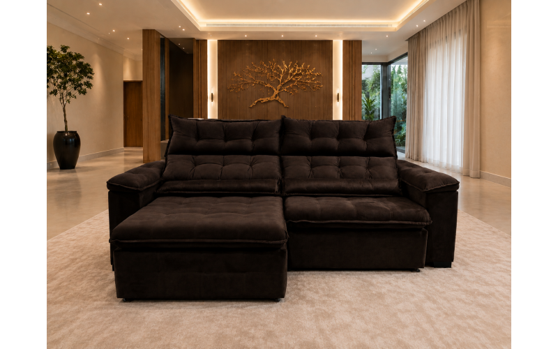 Sofá Retrátil Livia 2,30 Metros Velusoft | Conforto e Elegância para sua Sala