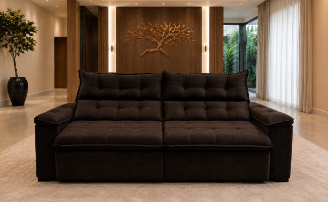 Sofá Retrátil Livia 2,10 Metros Velusoft | Conforto e Elegância para sua Sala