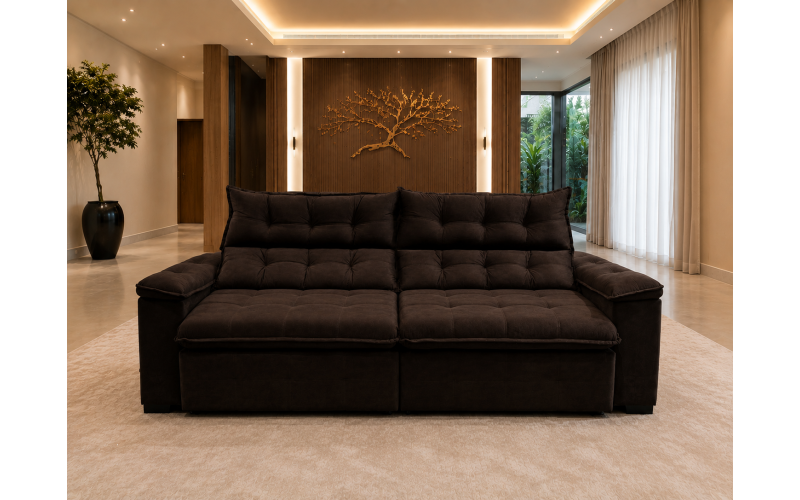 Sofá Retrátil Livia 2,30 Metros Velusoft | Conforto e Elegância para sua Sala