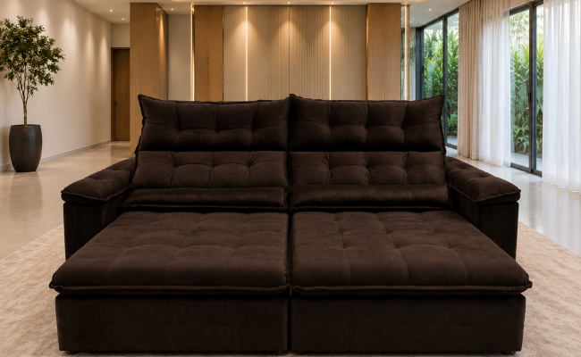 Sofá Retrátil Livia 2,30 Metros Velusoft | Conforto e Elegância para sua Sala