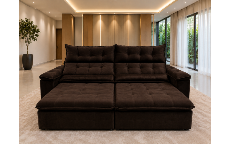 Sofá Retrátil Livia 2,30 Metros Velusoft | Conforto e Elegância para sua Sala