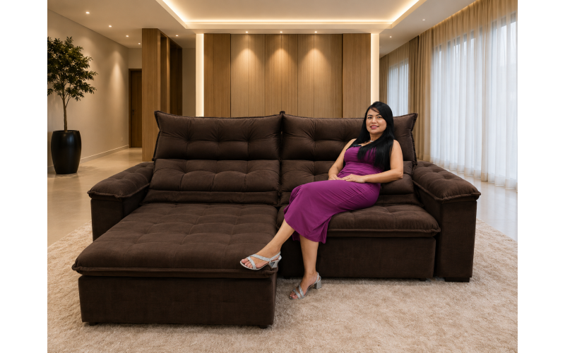 Sofá Retrátil Livia 2,30 Metros Velusoft | Conforto e Elegância para sua Sala