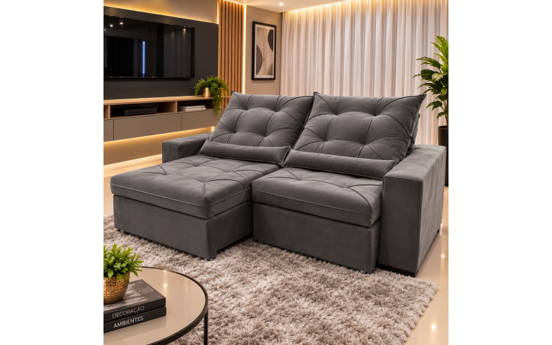  Sofá Retrátil Sophia 2,70 Metros velusoft | Conforto e Elegância para sua Sala