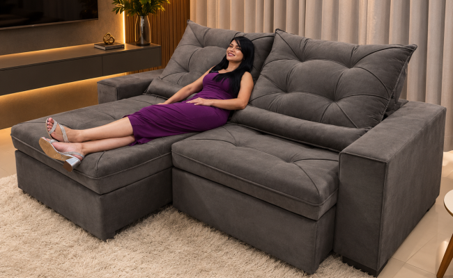  Sofá Retrátil Sophia 2,10 Metros velusoft | Conforto e Elegância para sua Sala