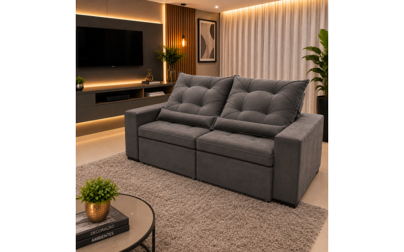 Sofá Retrátil Sophia 2,70 Metros velusoft | Conforto e Elegância para sua Sala