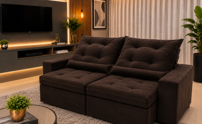  Sofá Retrátil Sophia 2,30 Metros velusoft | Conforto e Elegância para sua Sala