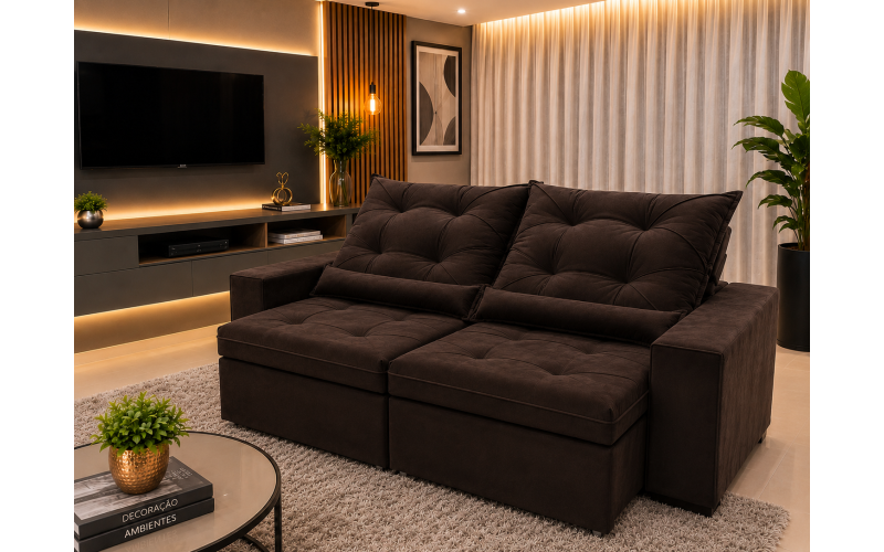 Sofá Retrátil Sophia 2,10 Metros velusoft | Conforto e Elegância para sua Sala.