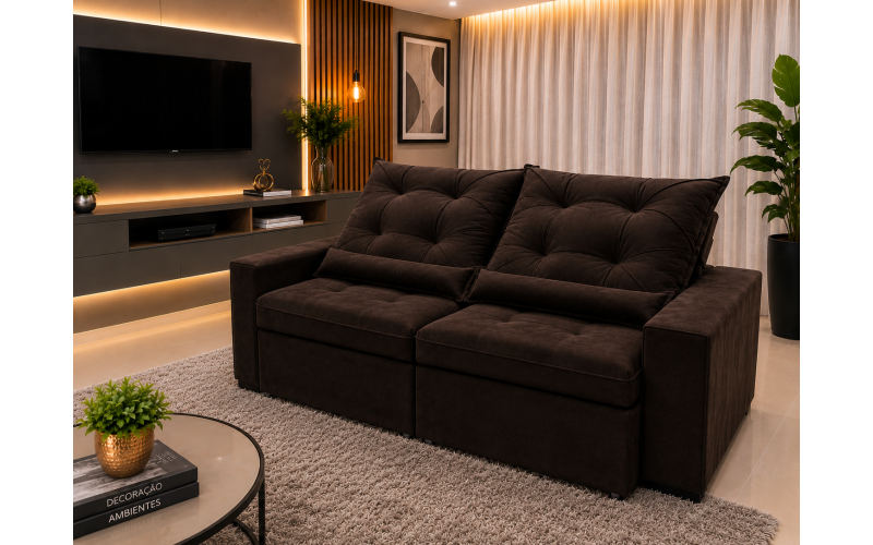 Sofá Retrátil Sophia 2,10 Metros velusoft | Conforto e Elegância para sua Sala.