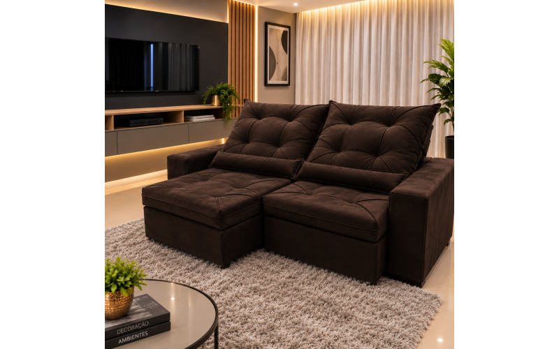 Sofá Retrátil Sophia 2,10 Metros velusoft | Conforto e Elegância para sua Sala.