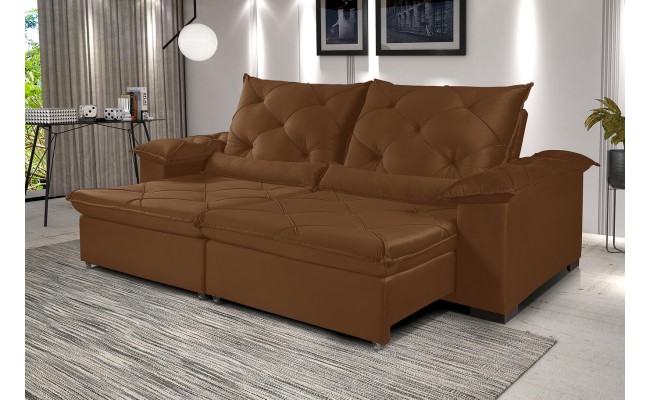 Sofá Retrátil Reclinável ATENAS 2.50m ESTILO ESTOFADOS - França Velusoft COR "TERRACOTA"