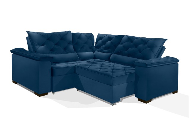 Sofá Retrátil Reclinável BERLIM DE CANTO 2.30 x 2.30 ESTILO ESTOFADOS - França Velusoft COR "AZUL"
