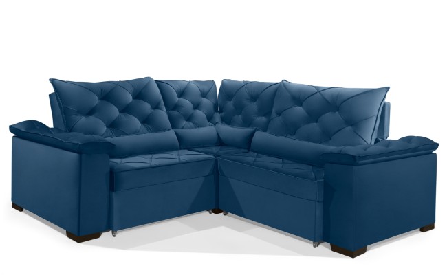 Sofá Retrátil Reclinável BERLIM DE CANTO 2.40 x 2.40 ESTILO ESTOFADOS - França Velusoft COR "AZUL"