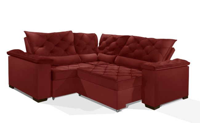Sofá Retrátil Reclinável BERLIM DE CANTO 2.40 x 2.40 ESTILO ESTOFADOS - França Velusoft COR "VERMELHO"