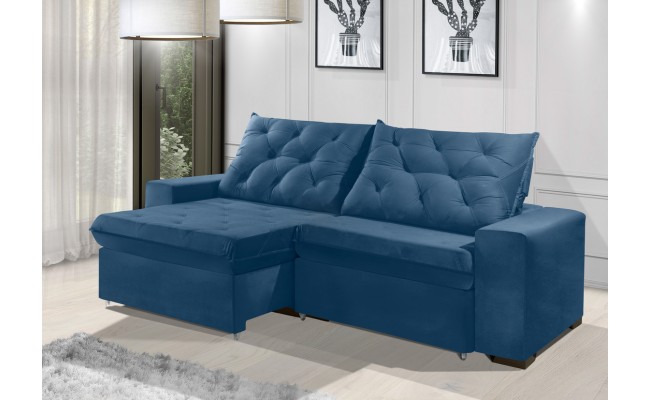 Sofá Retrátil e Reclinável 2,70m ESTILO ESTOFADOS - EUROPA com SoftGel D33 Velupluma "Azul"
