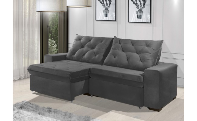 Sofá Retrátil e Reclinável 2,70m ESTILO ESTOFADOS - EUROPA com SoftGel D33 Velupluma "Cinza"