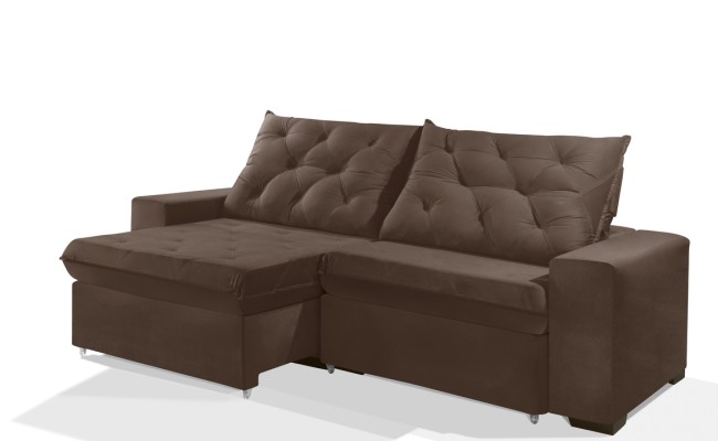 Sofá Retrátil e Reclinável 2.10m ESTILO ESTOFADOS - EUROPA com SoftGel D33 Velupluma "Marrom"