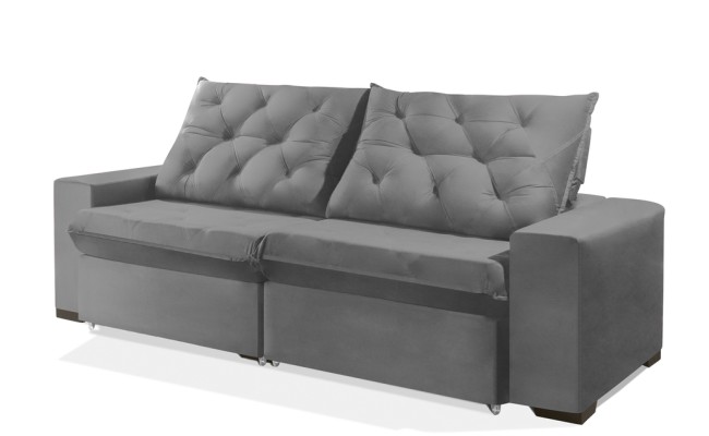 Sofá Retrátil e Reclinável 2.30m ESTILO ESTOFADOS - EUROPA com SoftGel D33 Velupluma "Prata"