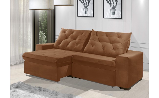 Sofá Retrátil e Reclinável 2,70m ESTILO ESTOFADOS - EUROPA com SoftGel D33 Velupluma "Terracota"