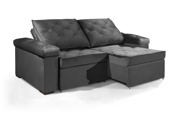 Sofá Retrátil e Reclinável 2.20m ESTILO ESTOFADOS - STAMBULL com SoftGel D33 Velusoft "Cinza"