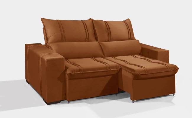 Sofá Retrátil e Reclinável 2.20m ESTILO ESTOFADOS - THOR com SoftGel D33 Velusoft "Terracota"