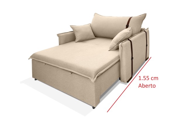 Poltrona Sofá Cama Valence Premium 120cm SoftGel D33  Linho Bege