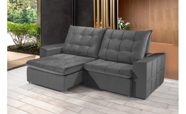 Sofá Retrátil e Reclinável 2,30m ESTILO ESTOFADOS - CANCÚN com SoftGel D33 "CINZA"