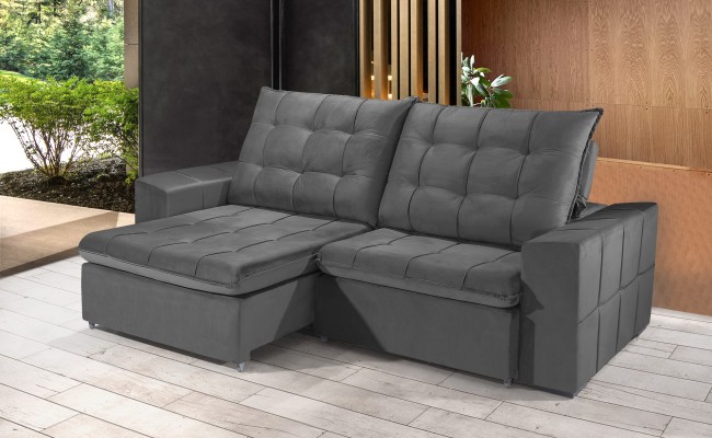 Sofá Retrátil e Reclinável 2,50m ESTILO ESTOFADOS - CANCÚN com SoftGel D33 "CINZA"