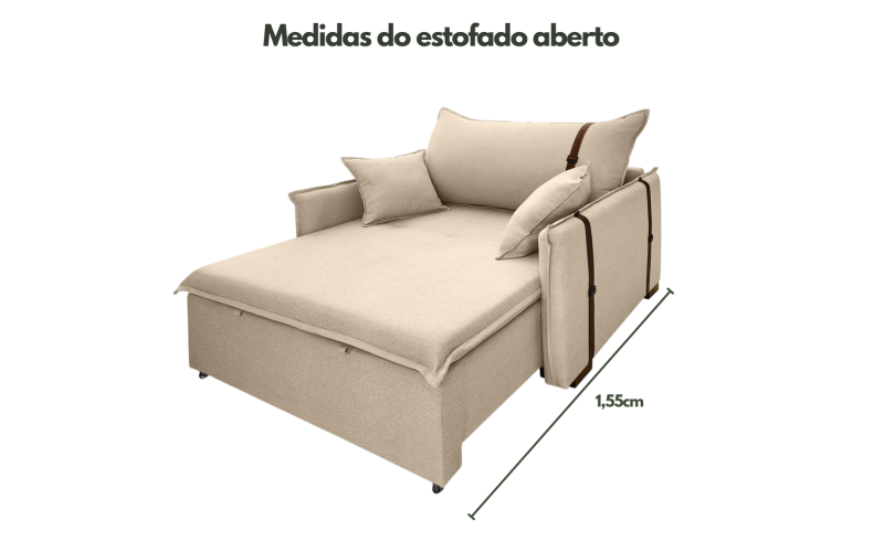 Poltrona Sofá Cama Valence Premium 90cm SoftGel D33 Linho Bege