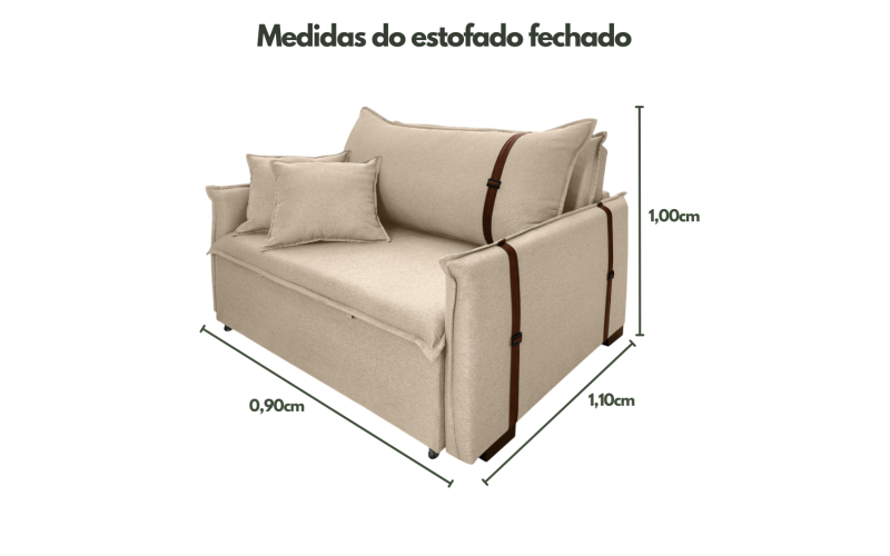 Poltrona Sofá Cama Valence Premium 90cm SoftGel D33 Linho Bege