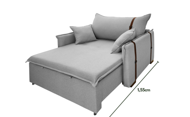 Poltrona Sofá Cama Valence Premium 100cm SoftGel D33  Linho Cinza Claro