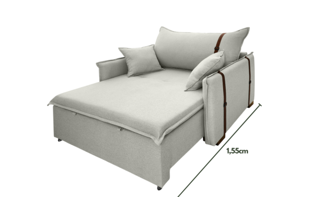 Poltrona Sofá Cama Valence Premium 120cm SoftGel D33  Linho Palha