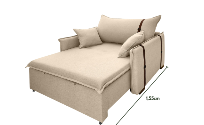 Poltrona Sofá Cama Valence Premium 130cm SoftGel D33  Linho Bege