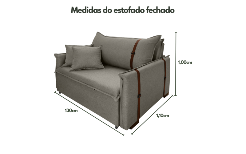 Poltrona Sofá Cama Valence Premium 130cm SoftGel D33  Linho Cinza