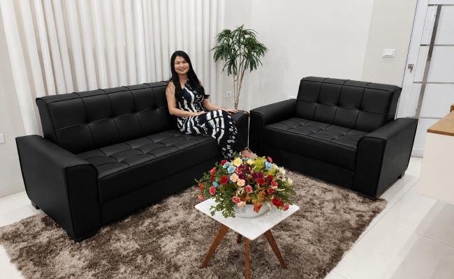 Conjunto Melina 2 e 3 Lugares em Couro Ecológico | Estilo Estofados
